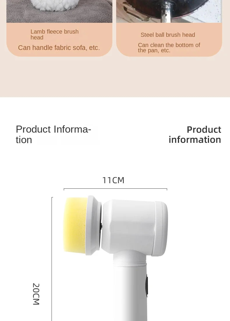Perie electrică de curățare multifuncțională pentru bucătărie și baie - Scrubber portabil fără fir pentru vase, oale și tigăi